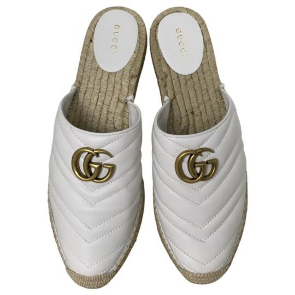 New Gucci Women's Calfskin Matelasse Gg Marmont Loafer Slippers White